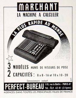 1957 Ad Marchant Calculation Machine Perfect Bureau 110 Rue Boetie