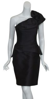 Marchesa Couture Striking Black Rosette Dress 8 New
