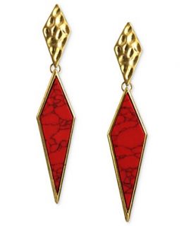 RACHEL Rachel Roy Earrings, Gold Tone Red Marbled Drop Earrings