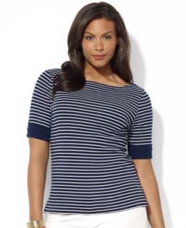 Lauren Ralph Lauren Plus Size Top, Short Sleeve Striped Tee   Plus