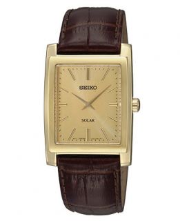 Seiko Watch, Mens Solar Brown Leather Strap 28mm SUP896   All Watches