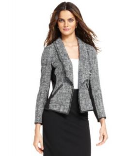 Alfani Jacket, Tweed Ponte Knit Zip Front   Womens