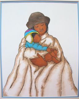 Tempera Ink Painting Latin Mother Child Maria Morales Yqz