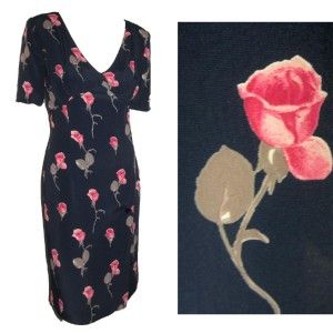New Mariella Burani Italian Couture 30s Hollywood Rose Print Dress $