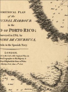 1794 San Juan Puerto Rico Harbor Nautical Map Chart