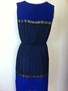 BCBGMAXAZRIA Mara Color Blocked Pleated Dress Dark Ink Combo Size S