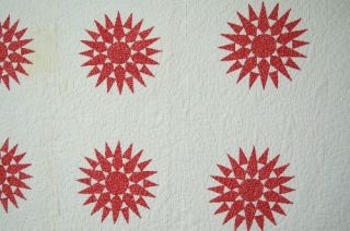 White Mariners Compass Vintage Quilt, Sawtooth Border & Nice Quilting