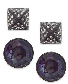 Juicy Couture Earring Set, Silver tone Glass Gemstone Round and Square
