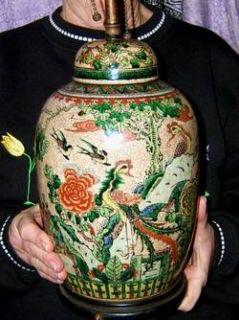 Antique Large Size Chinese Porcelain Famille Verte Ovoid Covered Jar