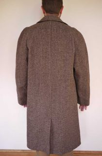 Vtg 50s Harris Tweed Wool Mens Overcoat Full Length