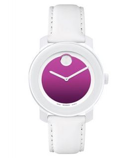Movado Watch, Swiss Bold Medium Berry Accent White Leather Strap 36mm