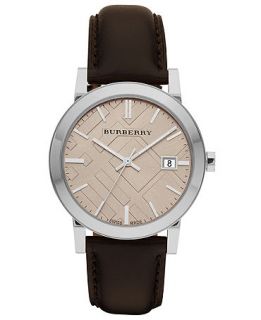 Burberry Watch, Mens Swiss Smooth Brown Leather Strap 38mm BU9011