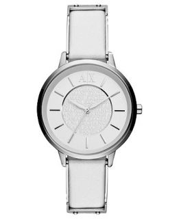 Armani Exchange Watch, Womens Stainless Steel and White Leather