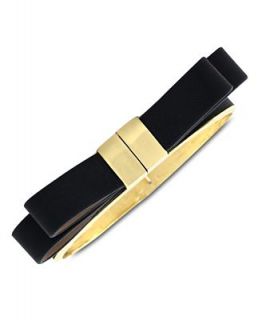 Vince Camuto Bracelet, Gold Tone Black Leather Bow Tie Hinge Bangle