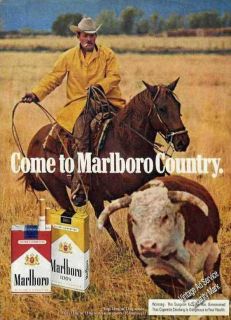 1973 Marlboro Cigarettes Cowboy Roping Steer Ad