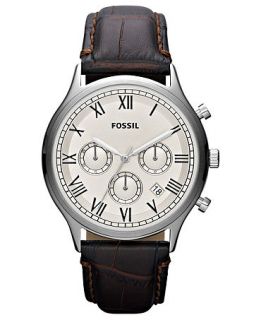 Fossil Watch, Mens Chronograph Ansel Brown Embossed Leather Strap