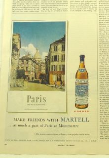 1956 Martell Cognac Paris Old Town Scene Photo Ad