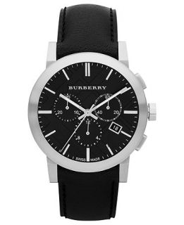 Burberry Watch, Mens Swiss Chronograph Black Leather Strap 42mm