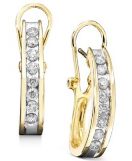 Diamond Earrings, 14k Gold Diamond 2 Row Channel Hoop Earrings (3/8 ct