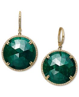 14k Gold Earrings, Dyed Green Corundum Sapphire (42 ct. t.w.) and