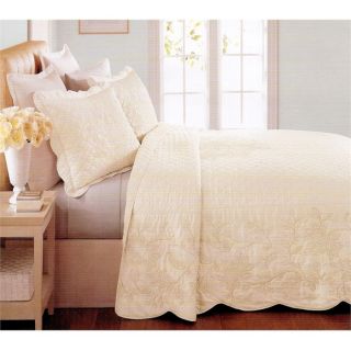 Martha Stewart Pressed Flowers King Embroidered Bedspread Ivory