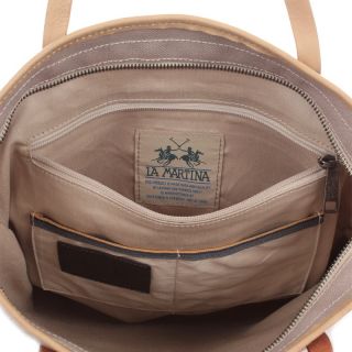 La Martina Woman Shopping Bag Villa Real Genuine Beige Leather New