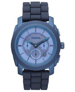 Fossil Watch, Mens Chronograph Machine Blue Silicone Strap 45mm
