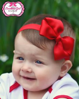 Boutique Red Bow on An Elastic Headband Baby Infant Toddler Photo Prop