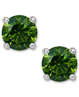 14k White Gold Earrings, Treated Green Diamond Stud Earrings (1/2 ct
