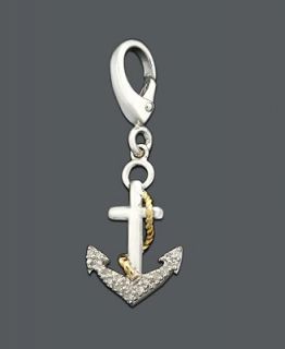 14k Gold and Sterling Silver Charm, Diamond Accent Anchor Charm
