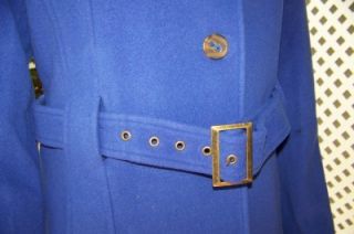 Marvin Richards M L Royal Blue Belted Funnel Neck Cashmere Wool Coat L