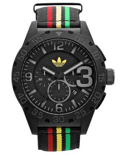 adidas Watch, Unisex Chronograph Rasta Stripe Black Polyester Strap