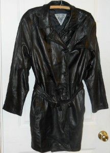 XL J Percy Marvin Richards Womens Black Leather Belted Double Breasted