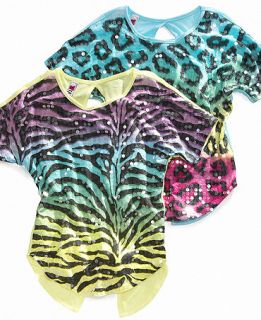 Kids Shirt, Girls Sequin Front Animal Print   Kids Girls 7 16