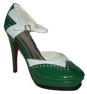 White Patent High Heel Pump Mary Jane Oxford Women Shoes Sz 7 5