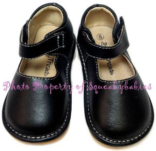 Squeaky Shoes Toddler Black Leather Mary Jane Soft Flex Sole Plain