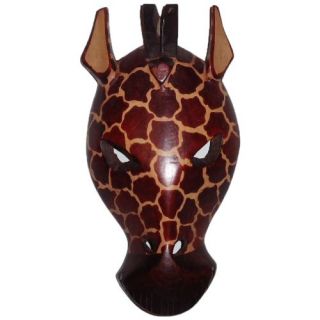 Small Giraffe Mask African Art Carved Wood Wall Decor Safari Animals
