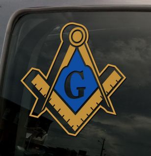 3D Masonic Symbol Gold and Blue Vinyl Sticker Decal