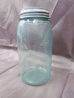 Antique Masons Blue Glass Quart Fruit Canning Jar Patent Nov 30th