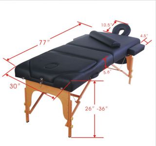 Portable Massage Table Salon Spa Reiki 77L 39w 4 Pad Black Bed