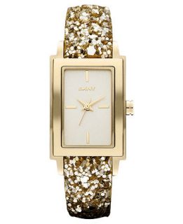 DKNY Watch, Womens Gold Sequin Leather Strap 28x22mm NY8713   All
