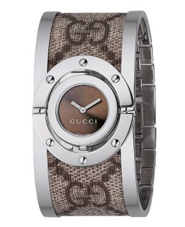 Gucci Watch, Womens Swiss Twist Stainless Steel and Canvas Bangle
