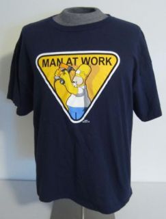 Man at Work T Shirt Mens Short Sleeve L Dark Blue Matt Groening