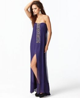 BCBGMAXAZRIA Dress, Strapless Beaded Silk Evening Gown