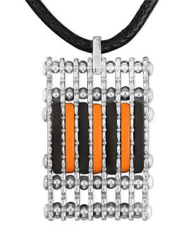 Mens Stainless Steel Necklace, Black and Orange Resin Pendant