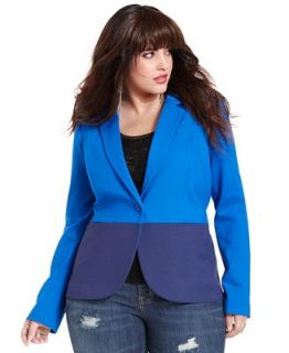 Jessica Simpson Plus Size Jacket, Colorblocked One Button Blazer
