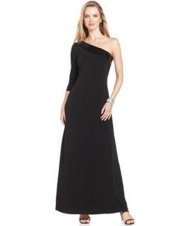 Calvin Klein Dress, Three Quarter Sleeve One Shoulder Sequin Gown