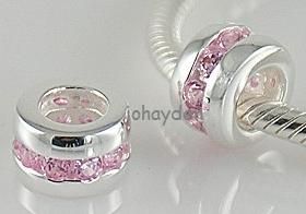 925 Sterling Silver Pink CZ European Bead Charm