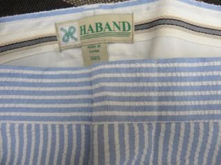 HABAND BLUE COTTON SEERSUCKER PANTS, marked sz 38S, MEASURE 40 X 29