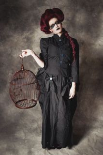 Gothic Steampunk Victorian Black Bustle Dress with Cargo Pockets